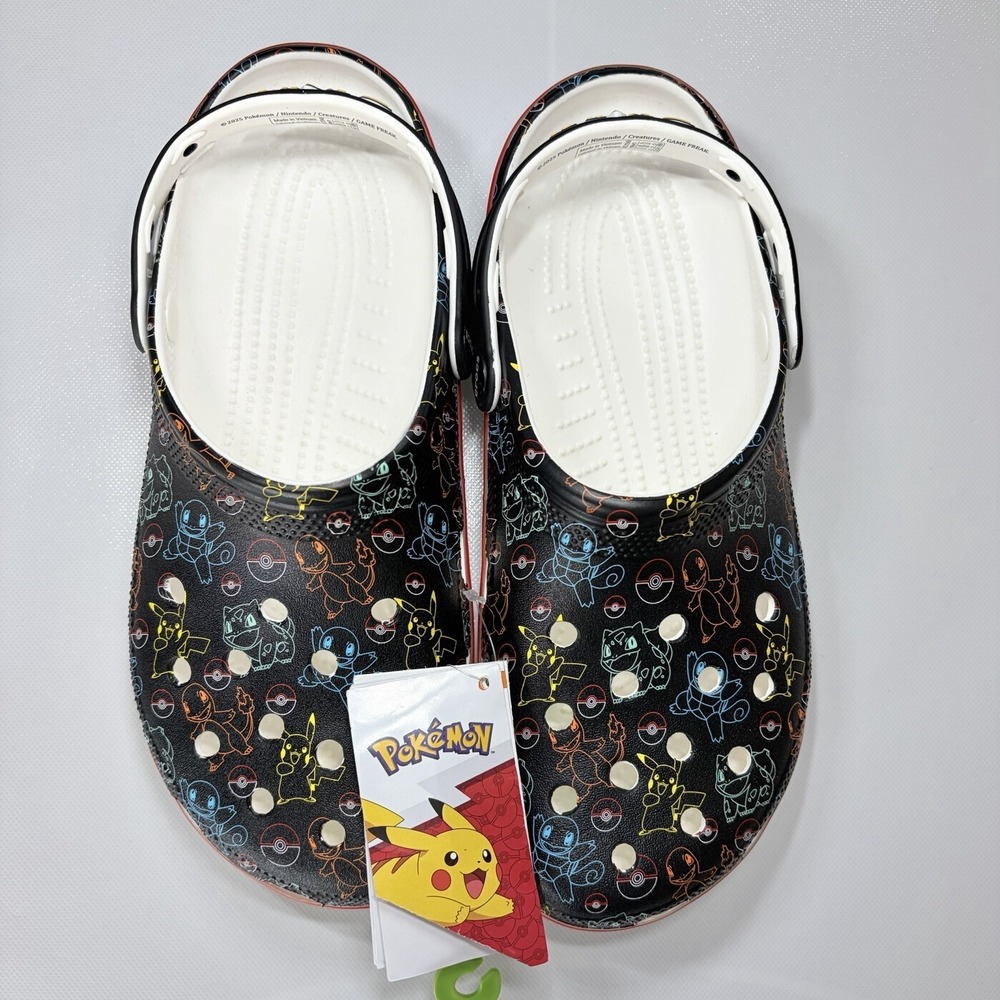 Pokemon Crocs Classic Clog M9 W11 Black Multicolor Pikachu Squirtle Charmander - Picture 2 of 7